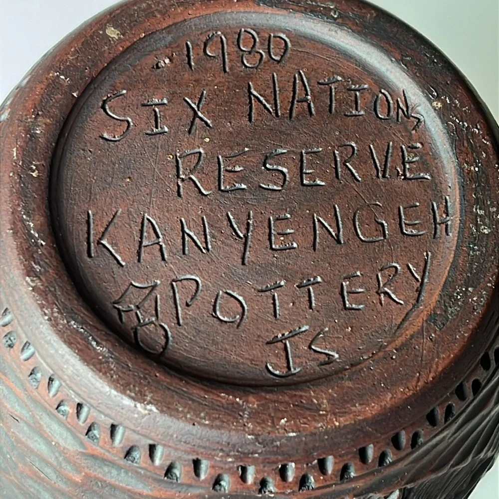 Vintage Kanyehgeh Pottery Six Nations Mohawk Vase Signed JS